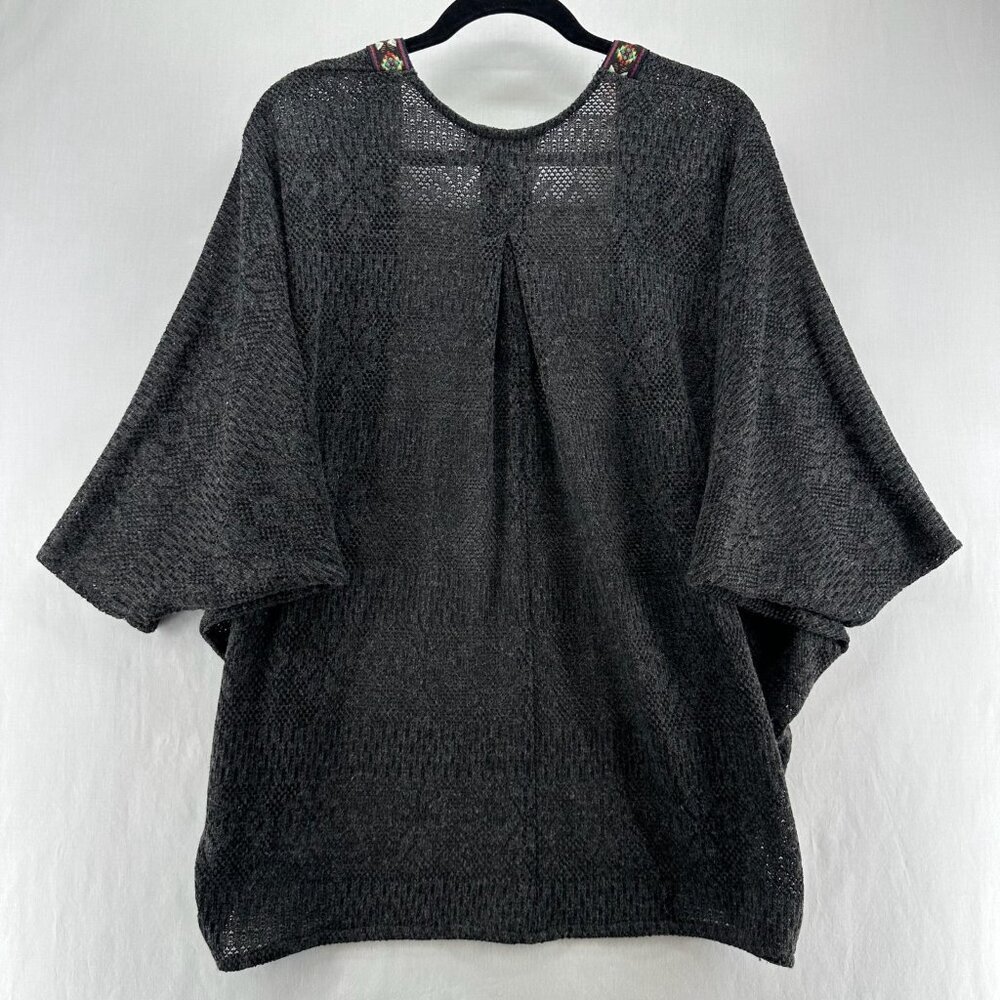 Flying Tomato Kimono Crochet Duster Cardigan Sz S/M Open Front Batwing Boho Gray - Picture 2 of 11